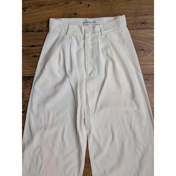 NWOT NONCHALANT LABEL Fabi Wide Leg Pleated Trousers White High Rise Pants 26x31 - Picture 4 of 16